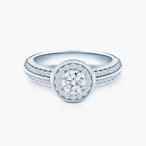 Pierścionek zaręczynowy SAVICKI: białe złoto, biały szafir, diamenty